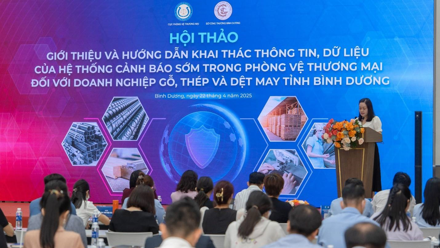 Giới thiệu và hướng dẫn khai thác thông tin dữ liệu của hệ thống cảnh báo sớm trong phòng vệ thương mại đối với doanh nghiệp gỗ, thép và dệt may tỉnh Bình Dương ngày 22 tháng 4 năm 2025